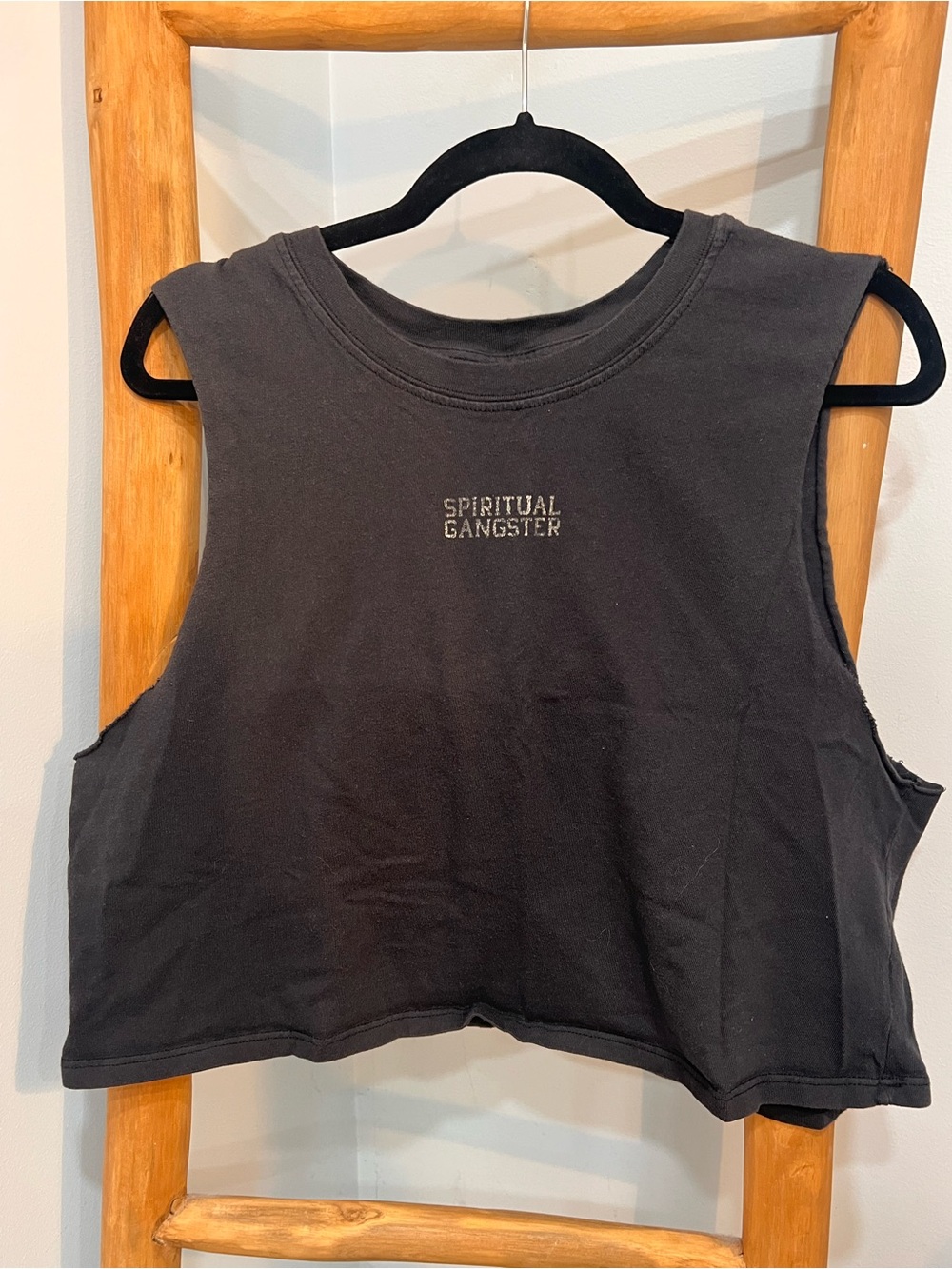 Spiritual Gangster Black Cropped Muscle Tank Top Size L Yoga Athleisure